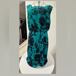 Ann Taylor Teal and Black Floral Mini Dress